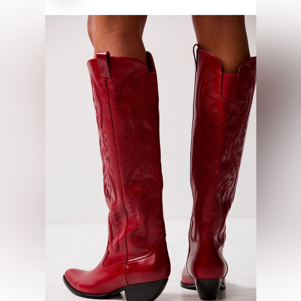 Free People Festival Leather Finn Tall red western boot 8.5 - Picture 4 of 12